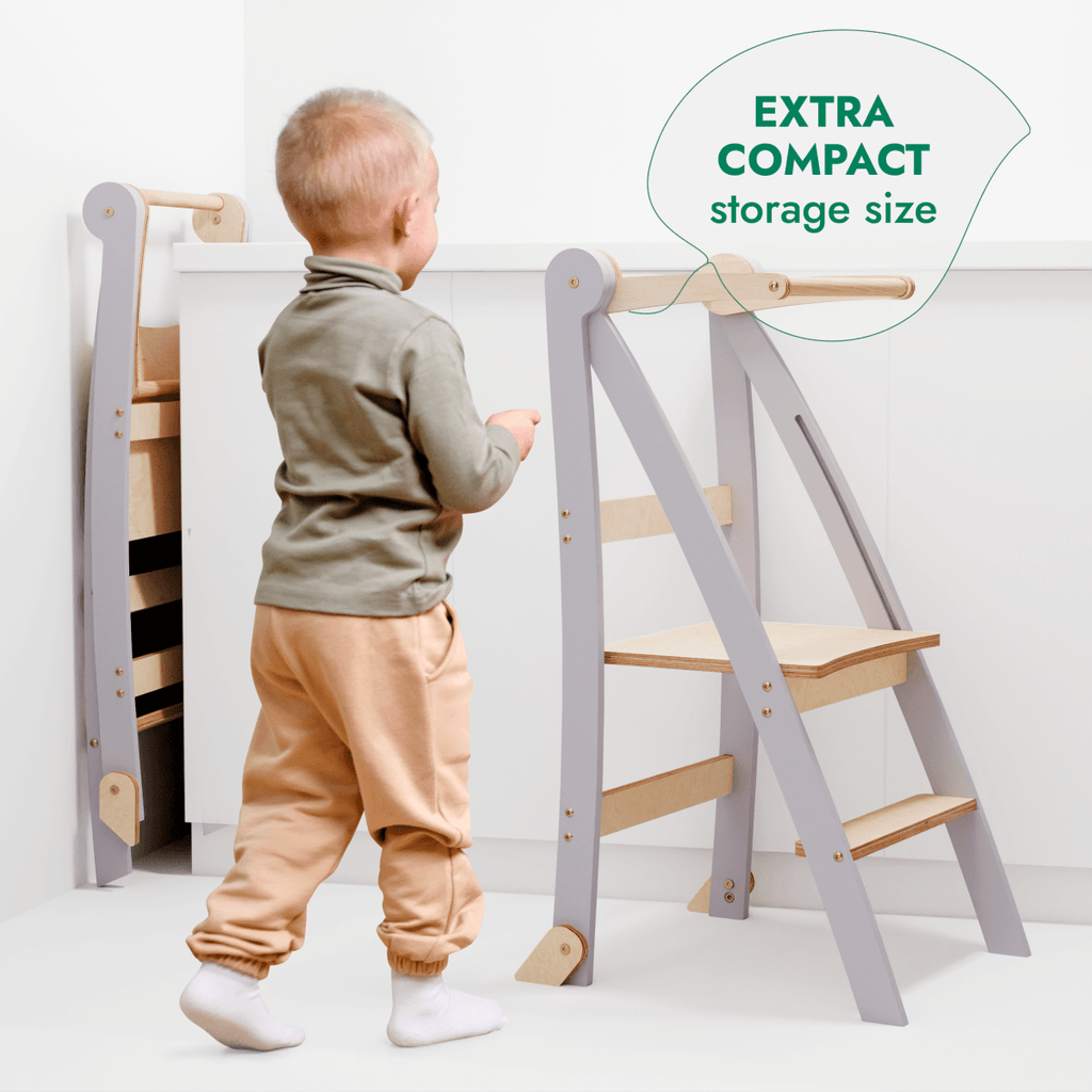 Toddler Tower: Foldable Step Stool for Toddlers - Gray